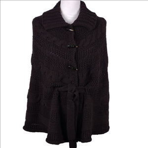 Fratelli Talli Brown Wool Blend Shawl Collar Button Front Knit Sweater Cape